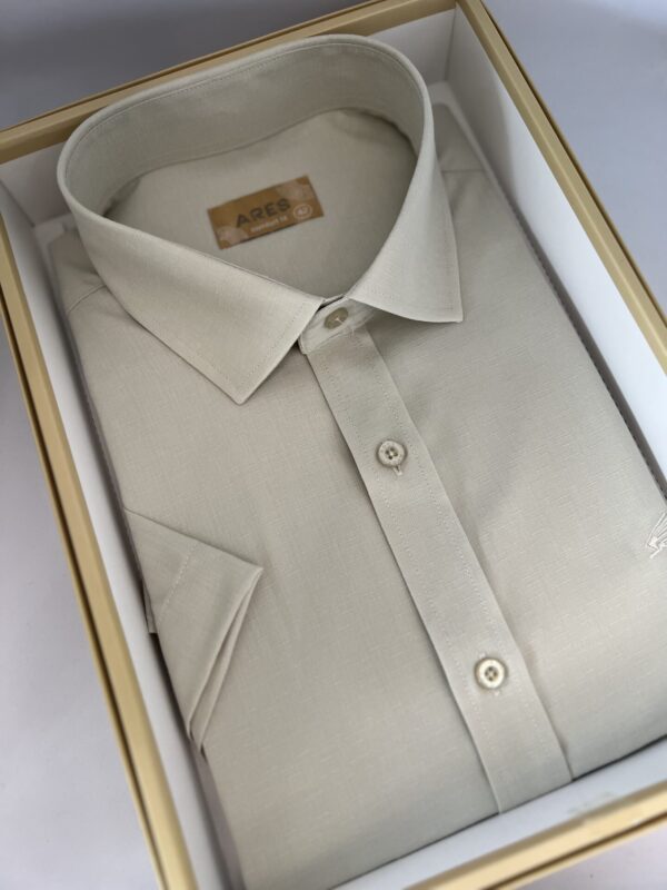 Bézs comfort fit rövid ujjú bambusz ing